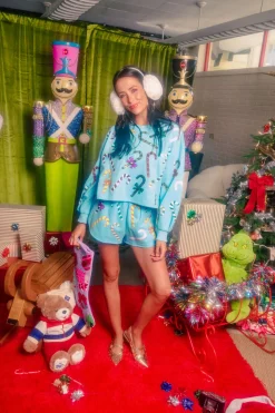 Bright Blue Rainbow Candy Canes Sweatshirt