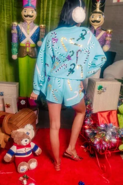 Bright Blue Rainbow Candy Canes Sweatshirt