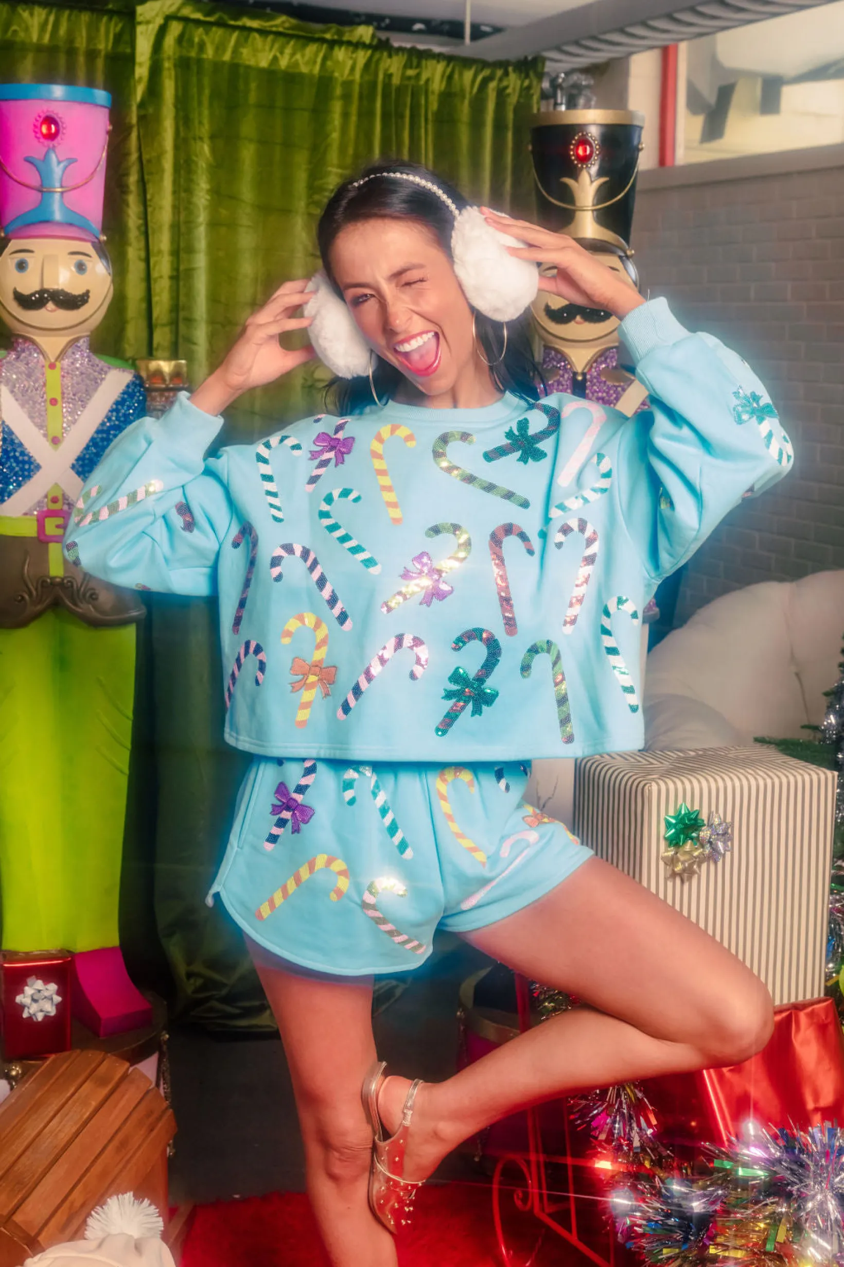 Bright Blue Rainbow Candy Canes Shorts