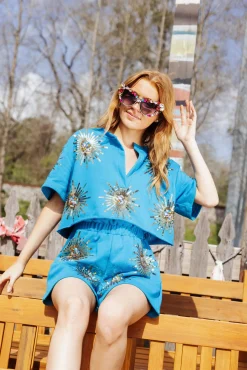 Bright Blue Sunshine Short Sleeve Sweatshirt