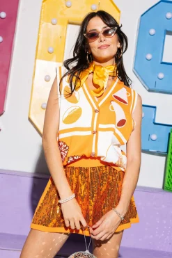 Bright Orange & White Colorblock Football Icon Button Up Sweater Vest