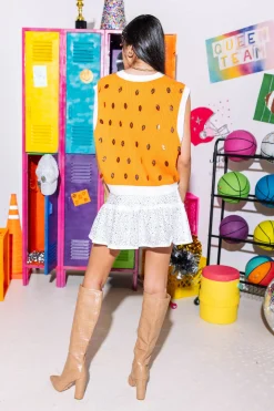 Bright Orange & White Down Set Sparkle Sweater Vest