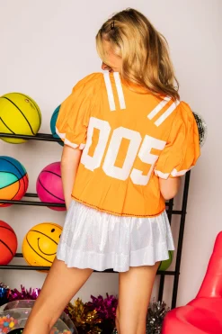 Bright Orange & White QOS Jersey Peplum Top