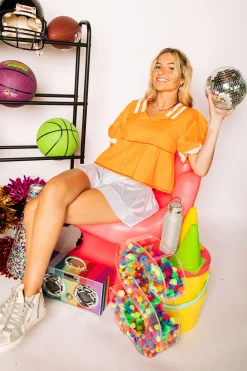 Bright Orange & White QOS Jersey Peplum Top