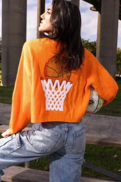 Bright Orange 'Nothin But Net' Glitter Script Sweater