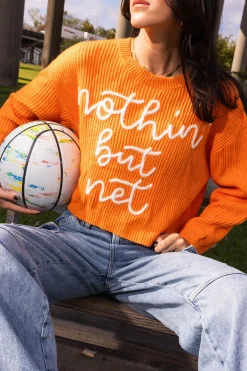 Bright Orange 'Nothin But Net' Glitter Script Sweater