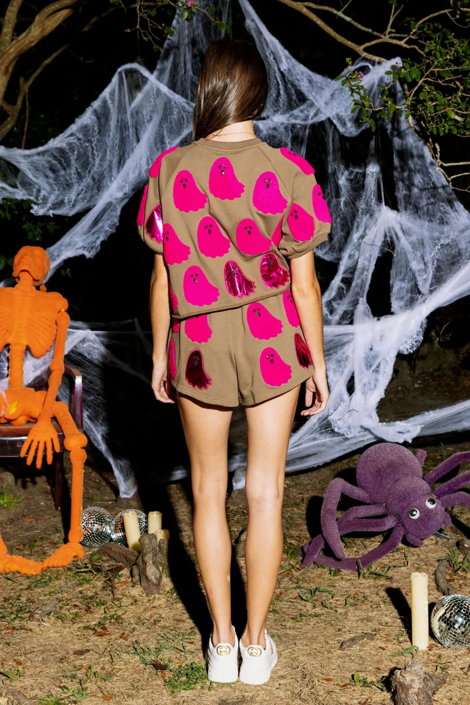 Brown & Pink Fuzzy Ghost Shorts