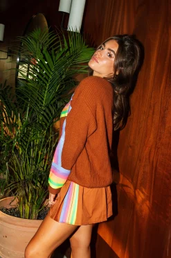 Brown Skirt with Neon Sequin Stripe