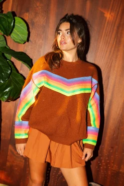 Brown Skirt with Neon Sequin Stripe