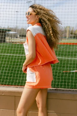 Burnt Orange & White Gauze Top