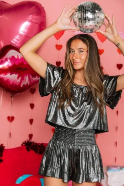 Charcoal Glitter Hearts Short