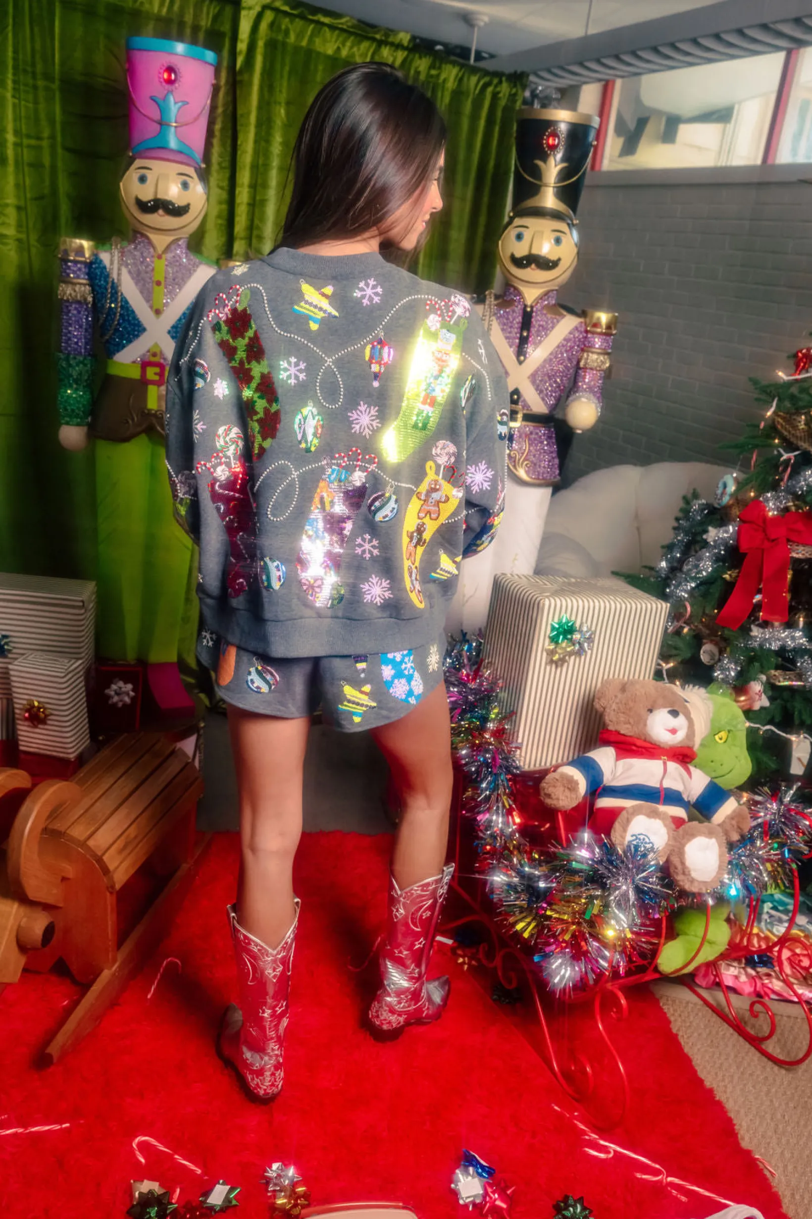 Charcoal Multi Hanging Christmas Stocking Sweatshirt