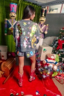 Charcoal Multi Hanging Christmas Stocking Short