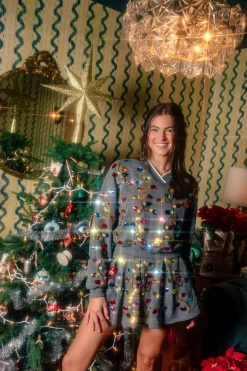 Charcoal Multi Jeweled Christmas Light Skort