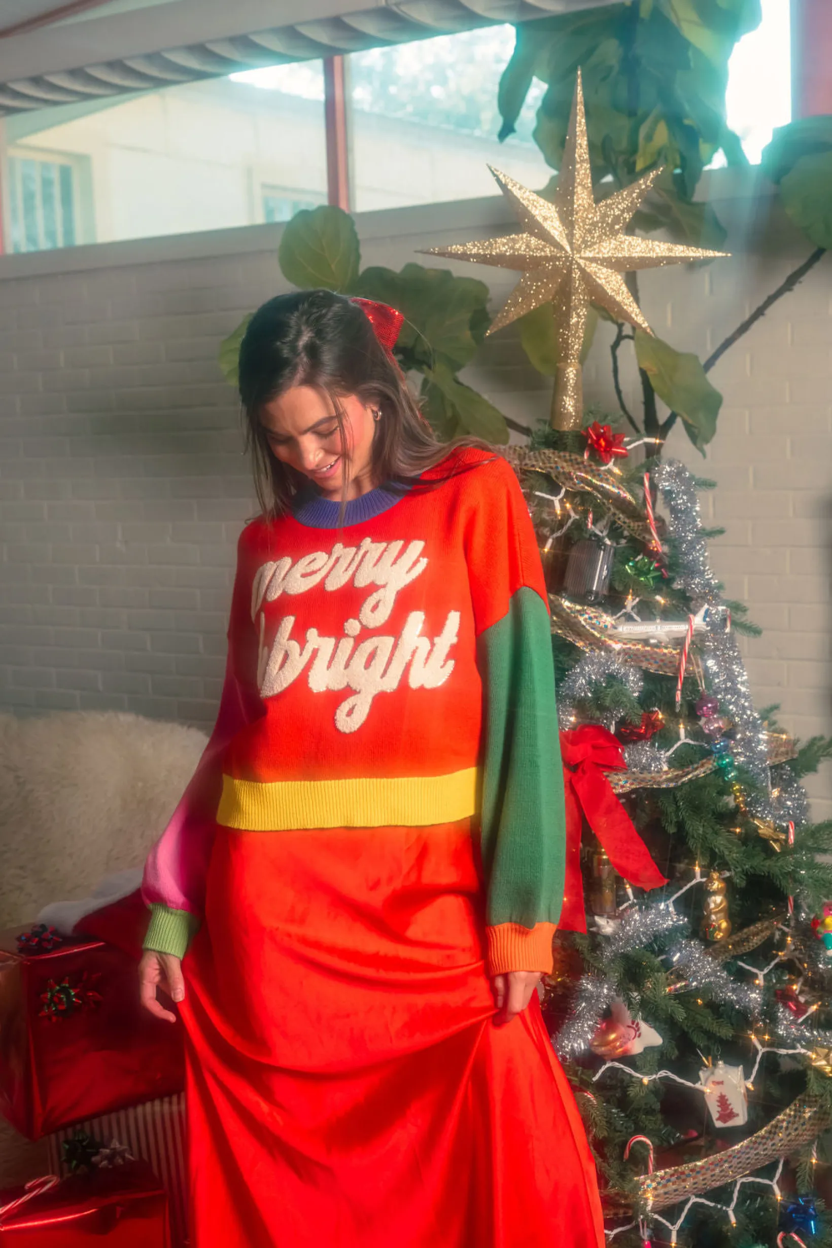 Colorblock Fuzzy 'Merry & Bright' Sweater