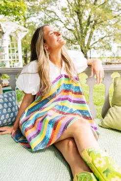 Colorful Sequin Stripe Bottom Dress