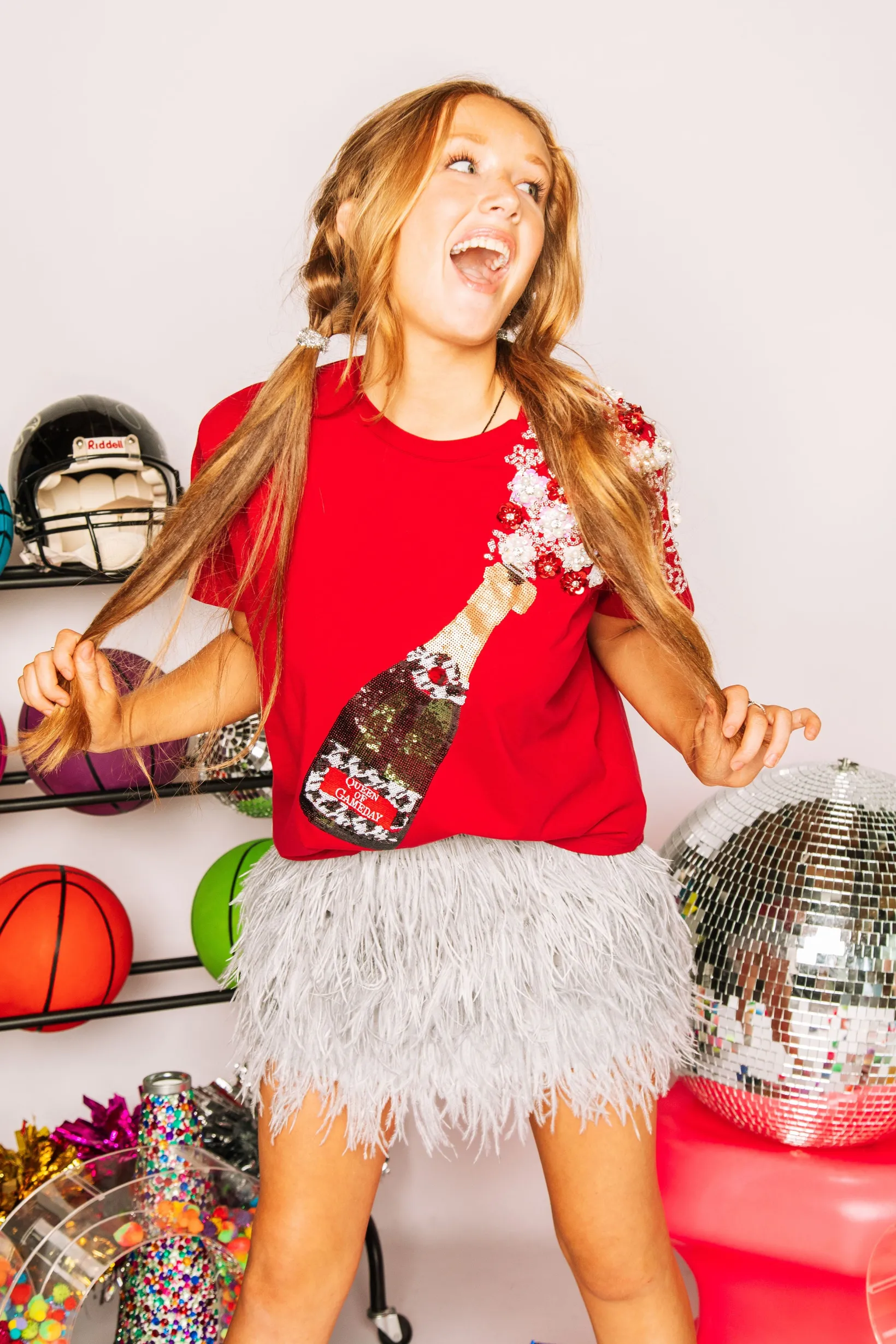 Crimson and Black Houndstooth Popping Champagne Tee