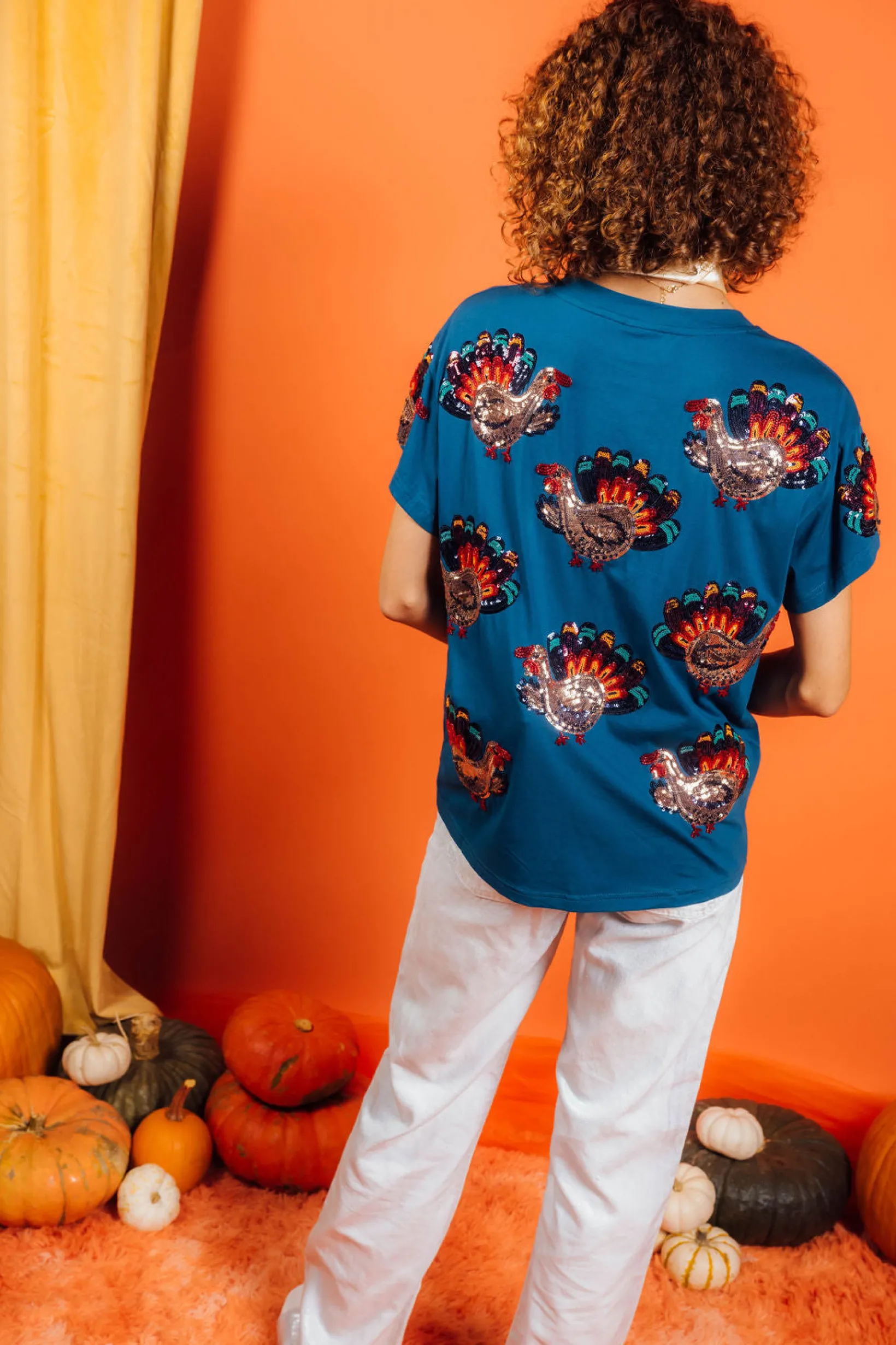 Dark Blue Beaded Turkey All Over Tee