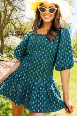 Dark Green Denim Drop Waist Dress