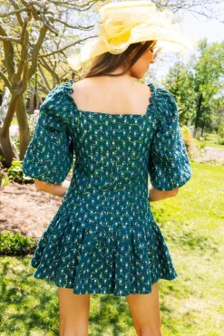 Dark Green Denim Drop Waist Dress