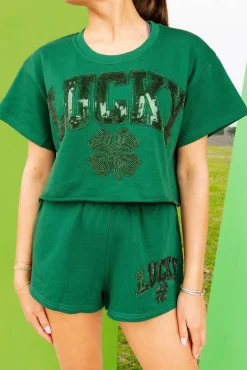 Dark Green 'Lucky' Short Sleeve Top