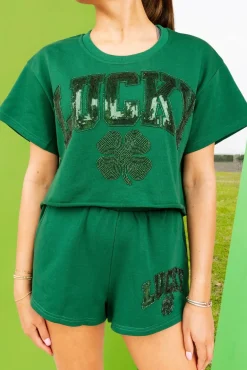 Dark Green 'Lucky' Short Sleeve Top