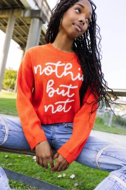 Dark Orange 'Nothin But Net' Glitter Script Sweater