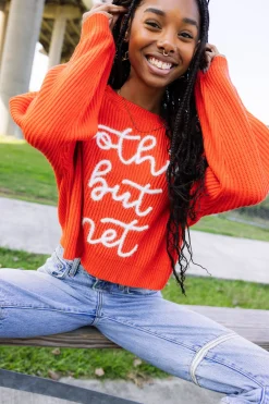 Dark Orange 'Nothin But Net' Glitter Script Sweater