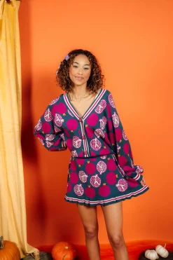 Dark Teal Pomegranate Cardigan