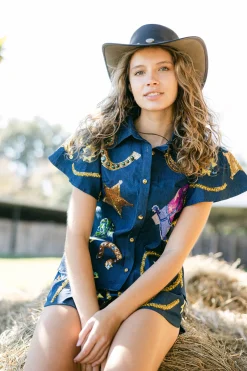 Denim Cowgirl Icon Collar Top