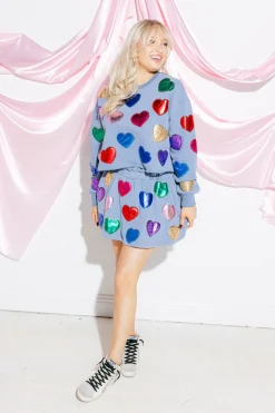 Dusty Blue Rainbow Foil Heart Skort