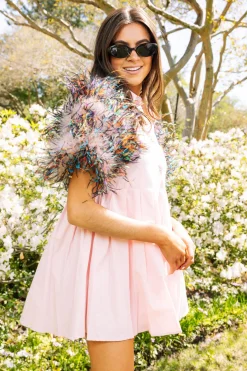 Feather Poof Sleeve Button Down Dress