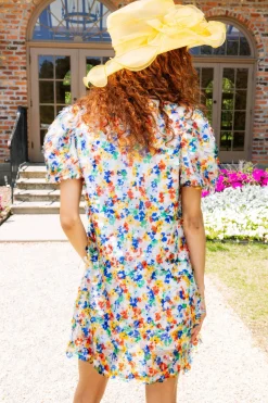 Floral Pailette Sequin Poof Sleeve Dress