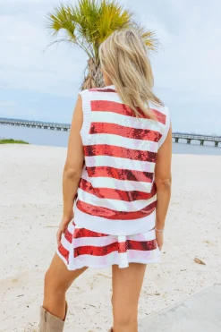 Full Sequin Full Flag Button Up Sweater Vest