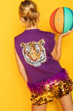 Geaux' Purple Feather Sweater Tank with Tiger- Licensed