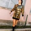 Gold & Black Sequin Sparkly Time Sweater Dress