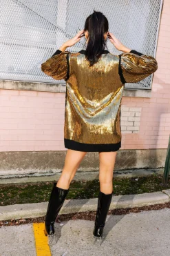 Gold & Black Sequin Sparkly Time Sweater Dress
