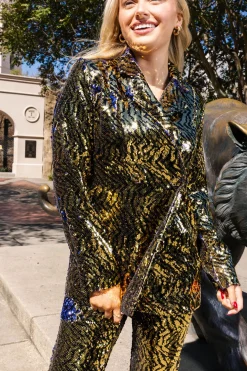 Gold & Black Sequin Tiger Oversized Blazer