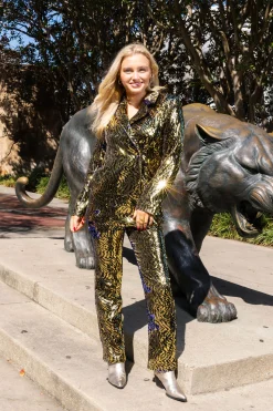 Gold & Black Sequin Tiger Oversized Blazer