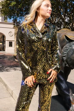 Gold & Black Sequin Tiger Oversized Blazer