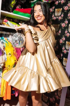 Gold Asymmetrical Leather Dress