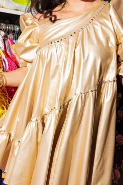 Gold Asymmetrical Leather Dress