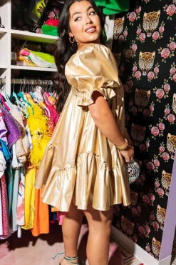 Gold Asymmetrical Leather Dress