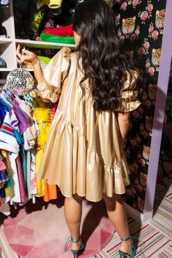 Gold Asymmetrical Leather Dress