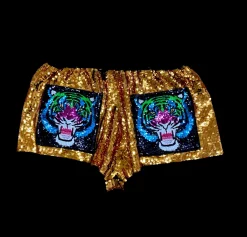 Gold Rainbow Tiger Sequin Shorts