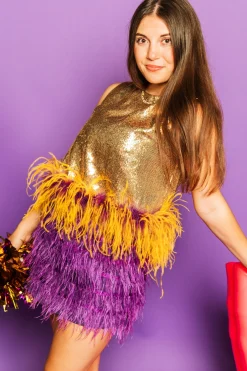 Gold Sequin Purple/Gold Feather Tank