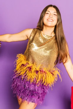 Gold Sequin Purple/Gold Feather Tank