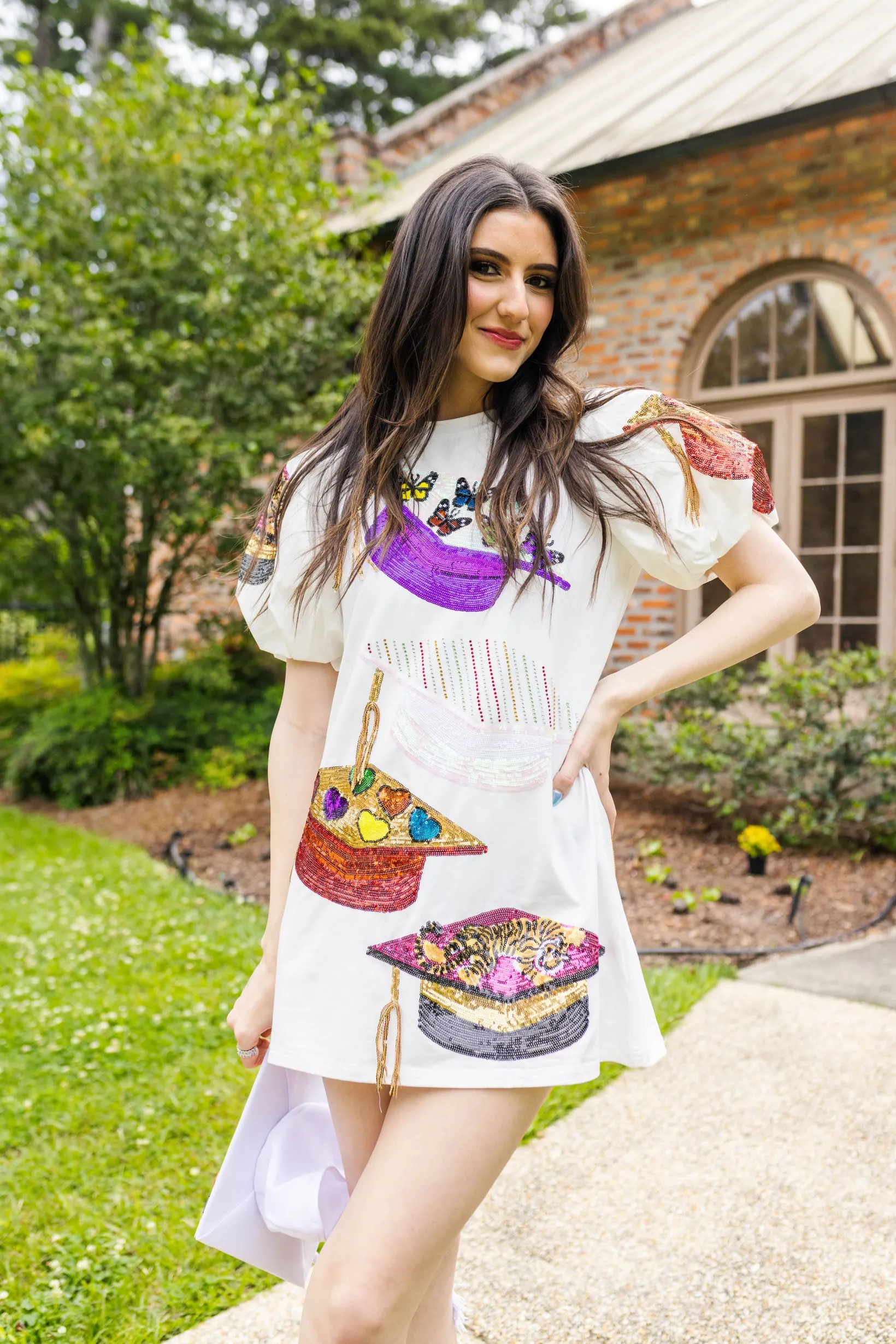 Graduation Hat Poof Sleeve Dress