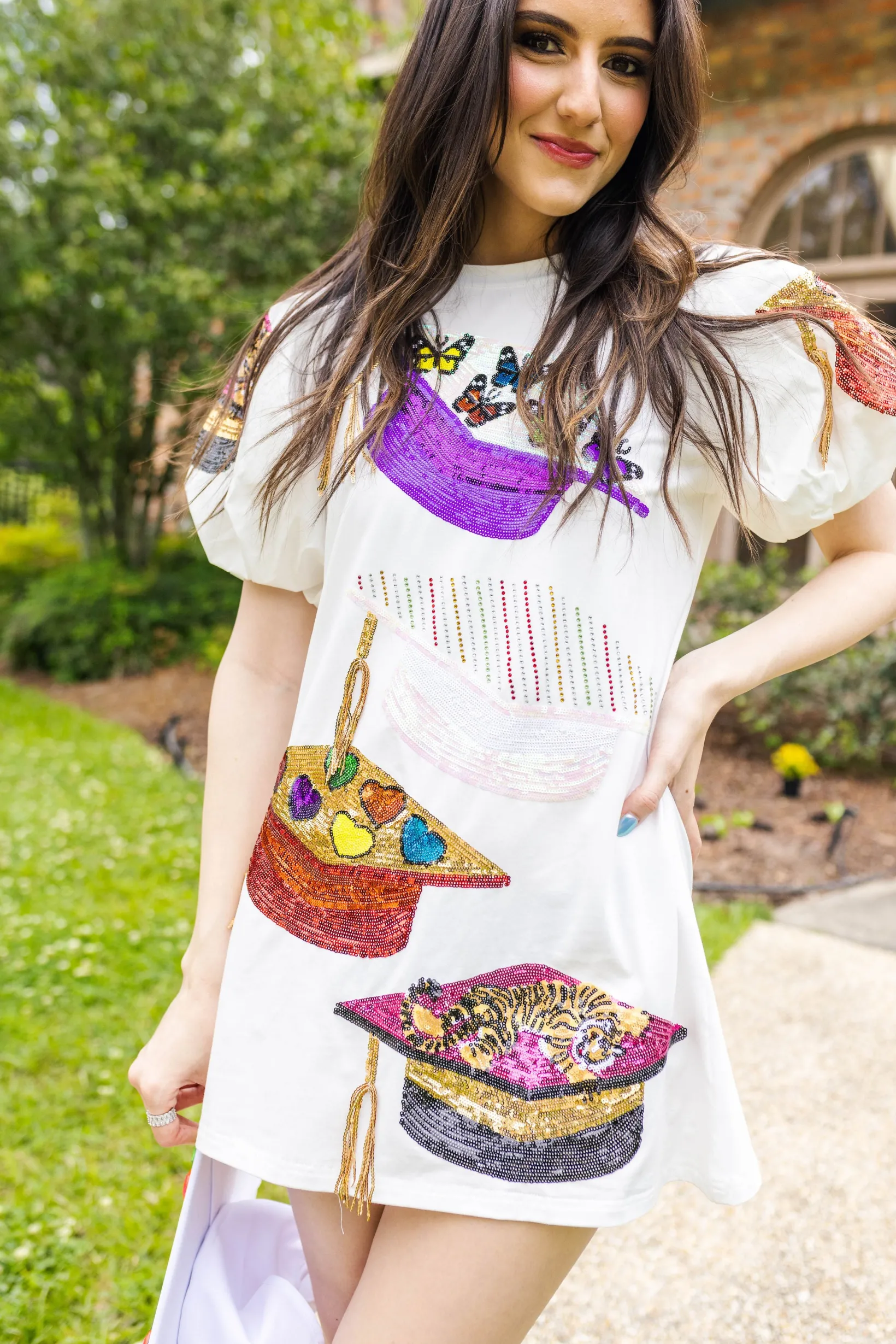 Graduation Hat Poof Sleeve Dress