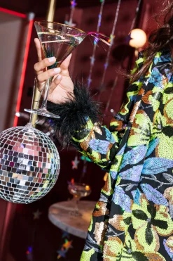 Green, Blue & Black Sequin Flower Feather Oversized Blazer